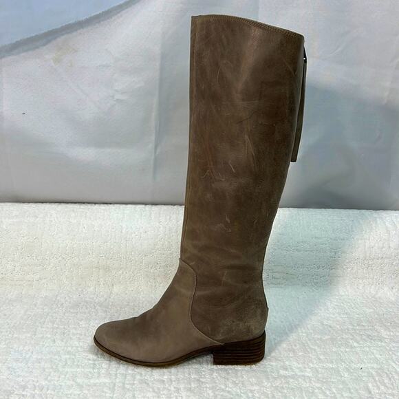 Lucky Brand Lanesha taupe leather tall riding boots back zip low block heel 6.5 - Picture 1 of 10